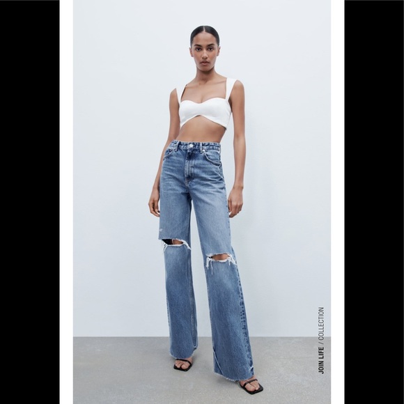 Zara Denim - Zara Wide Leg Ripped High Rise Jeans SZ 14